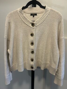 Quince Women’s 100% Organic Cotton Cropped Cardigan Cement Marl Size L